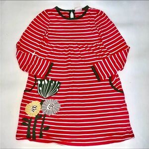 Boden Red Striped Dress with Floral Appliqué